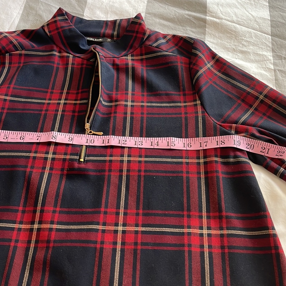 Zara plaid a-line dress with front pockets 3/4 sleeves exposed gold zipper - Picture 7 of 13